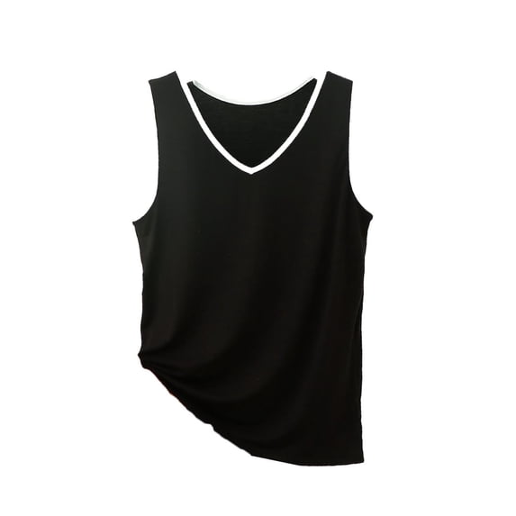 Miluxas Womens Contrast Trim Tank Tops Sleeveless V Neck Basic Outfits Layering Piece for Spring Summer Beige