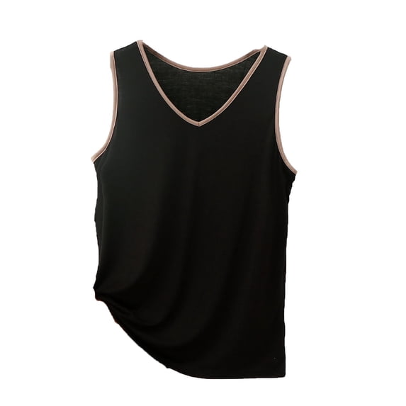 Miluxas Womens Contrast Trim Tank Tops Sleeveless V Neck Basic Outfits Layering Piece for Spring Summer Black