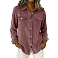 thumbnail image 1 of Miluxas Womens Corduroy Shirts Long Sleeve Collared Button Down Blouse Oversized Tops Jackets Shackets with Pocket Red M(M), 1 of 7