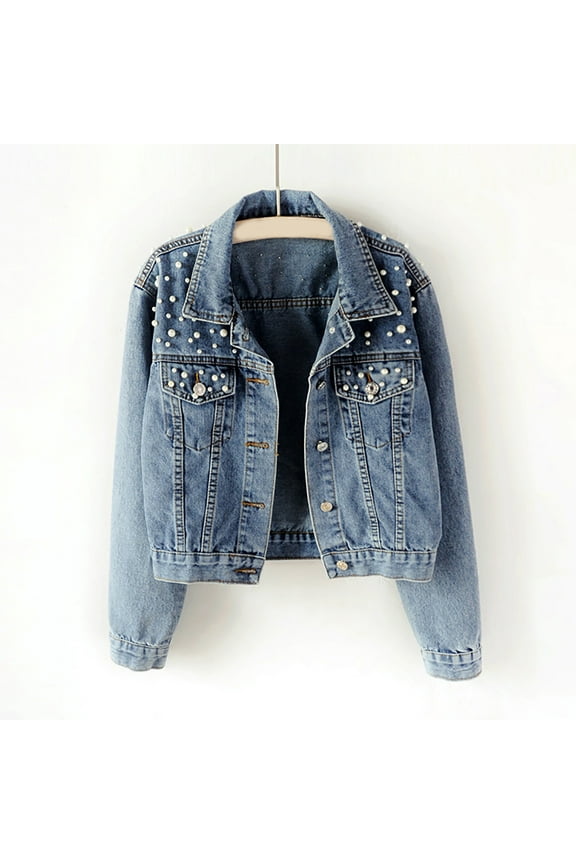 Womens Denim Jackets Distressed Ripped Long Sleeve Jean Jacket Coats Blue 6(M)