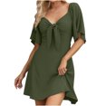 thumbnail image 1 of Miluxas Womens Dresses 2024 Clearance Spring Summer Deep V Neck Elegant Bow tie Mini Dress Green 12(XXL), 1 of 7