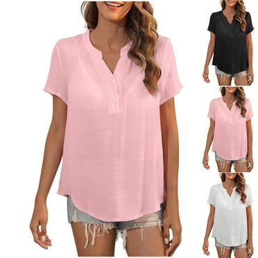 Miluxas Womens Dressy Casual Tops Petal Short Sleeve Work Blouses Business V Neck Button Down Shirts White XL(XL)