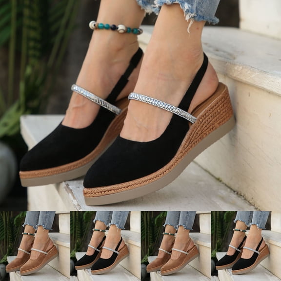 Miluxas Womens Espadrilles Sandals, Closed Toe Platform for Women Ankle Strap Casual Comfortable Wedge Sandals Brown 9.5(43)