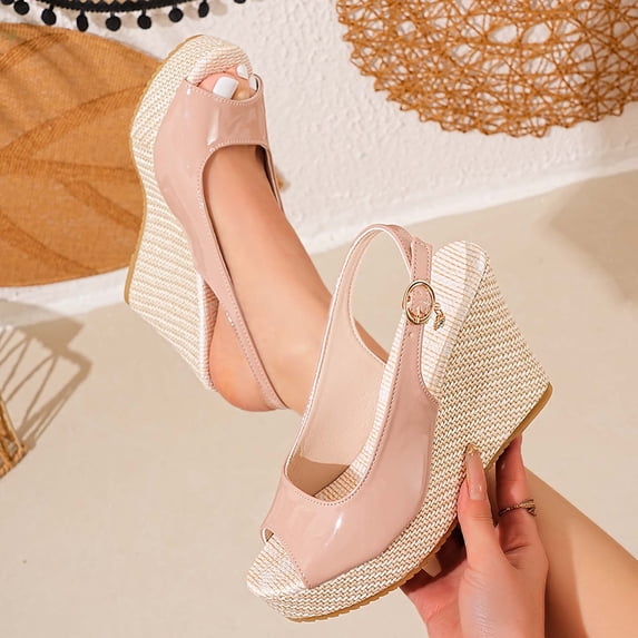 Miluxas Womens Evening Slingback Buckle Platform Peep Toe Wedge High Heel Pumps Shoes Pink 6(37)