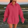 thumbnail image 1 of Miluxas Womens Fashion Oversized Long Sleeve Hoodless V Neck Sweatshirt Solid Casual Pullover Tops with Pocket Hot Pink S(S), 1 of 3