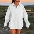 thumbnail image 1 of Miluxas Womens Fashion Oversized Long Sleeve Hoodless V Neck Sweatshirt Solid Casual Pullover Tops with Pocket White XL(XL), 1 of 3