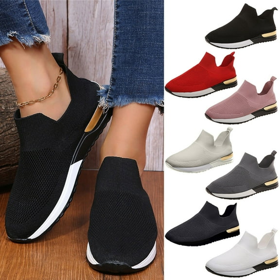 Miluxas Womens Fashion Sneakers Walking Shoes Wide Width Running Flats Tennis Platform Slip On Sneaker Sport Athletic Shoes White 9.5(43)