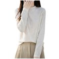 thumbnail image 1 of Miluxas Womens Fashion Sweaters Long Sleeve Solid Color Knit Tops Classic Crew Neck Casual Pullover Sweaters Beige L(L), 1 of 3