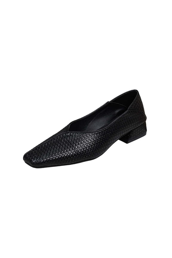 Womens Faux Leather Bean Shoes, Square Toe Chunky Heel Shoes for Women,Slip on Low Heel Casual Shoes Black 5.5(36)