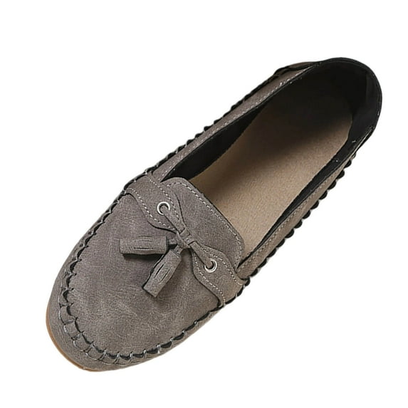 Miluxas Womens Faux Leather Loafers, Pure Color Flats Shoes for Women,Slip on Ballet Flats Casual Shoes Gray 9.5(43)