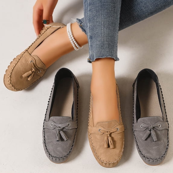 Miluxas Womens Faux Leather Loafers, Pure Color Flats Shoes for Women,Slip on Ballet Flats Casual Shoes Khaki 9.5(43)