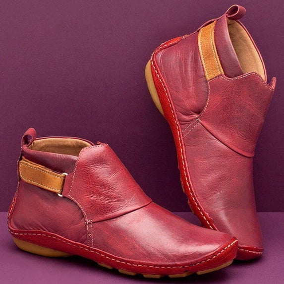 Miluxas Womens Flat Ankle Bootie Red 9.5(43)