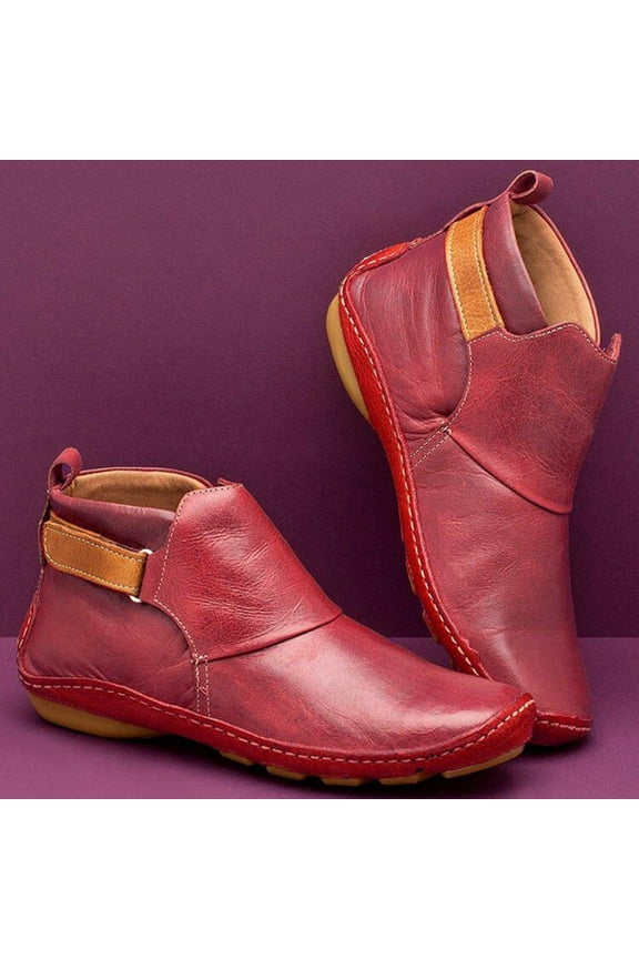 Womens Flat Ankle Bootie Red 9.5(43)