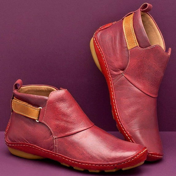 Miluxas Womens Flat Ankle Bootie Red 6.5(38)