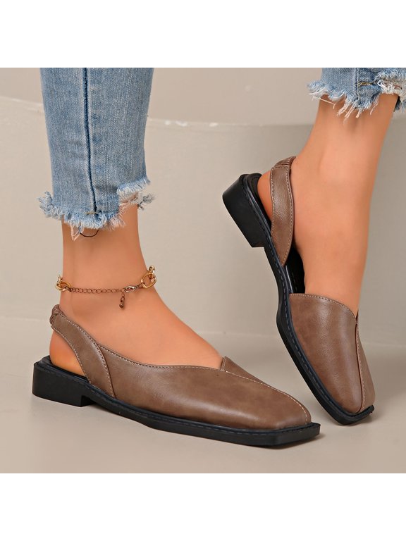 Womens Flat Mules Closed Square Toe Slingback Slip On Flats Work office Dress Sandal Shoes Coffee 9.5(43)