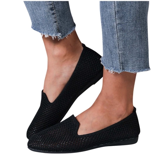 Miluxas Womens Flat Shoes Classic Pointed Toe Flats Knitted Dress Shoes Soft Flats for Woman Comfortable Dressy Black 7(39)