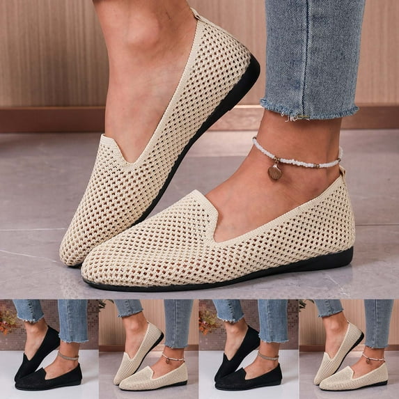 Miluxas Womens Flat Shoes Classic Pointed Toe Flats Knitted Dress Shoes Soft Flats for Woman Comfortable Dressy Black 9.5(43)