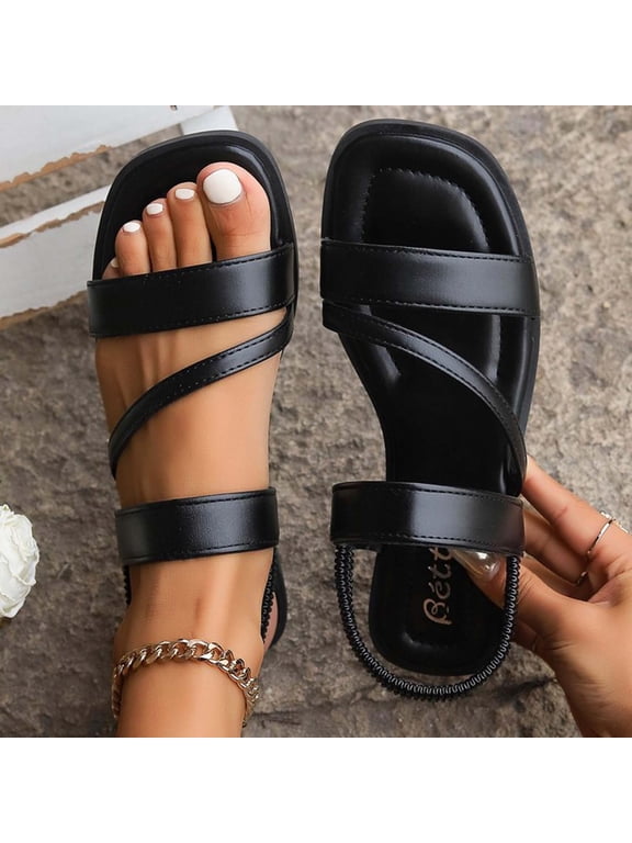 Womens Flat ls with Casual Fashion Slides Open Toe Strap Back Flatform for Lady Summer Womens Black 7(39)