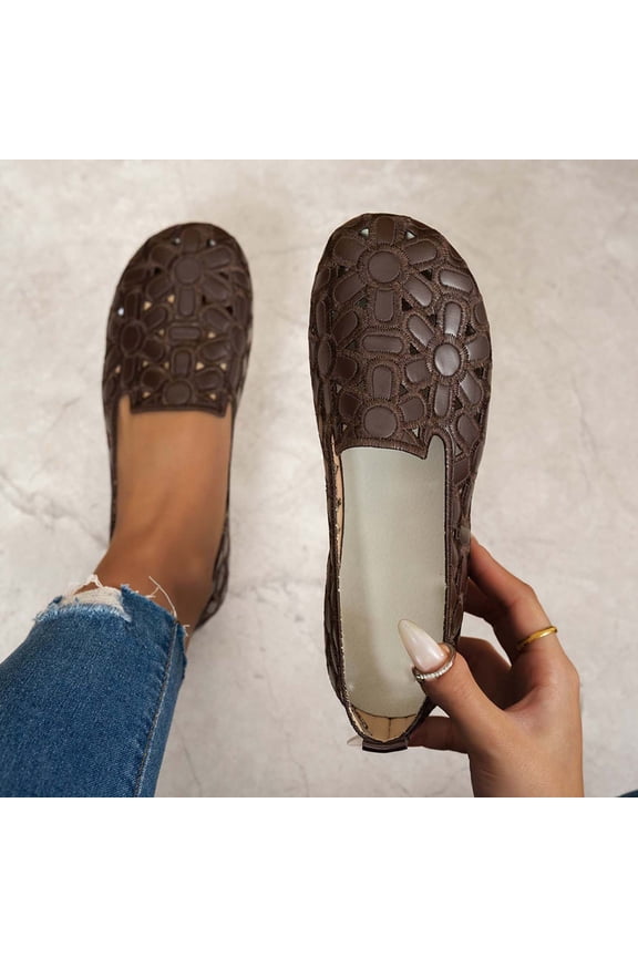 Womens Flats,Dress Flats with Flower Eyelets,Breathable Ballet Flats Brown 9(42)