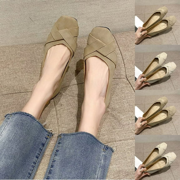 Miluxas Womens Flats Shoes Fashion Soft Ballet Flats for Women Solid Color Soft Sole Versatile Casual Dress Shoes Khaki 7.5(40)