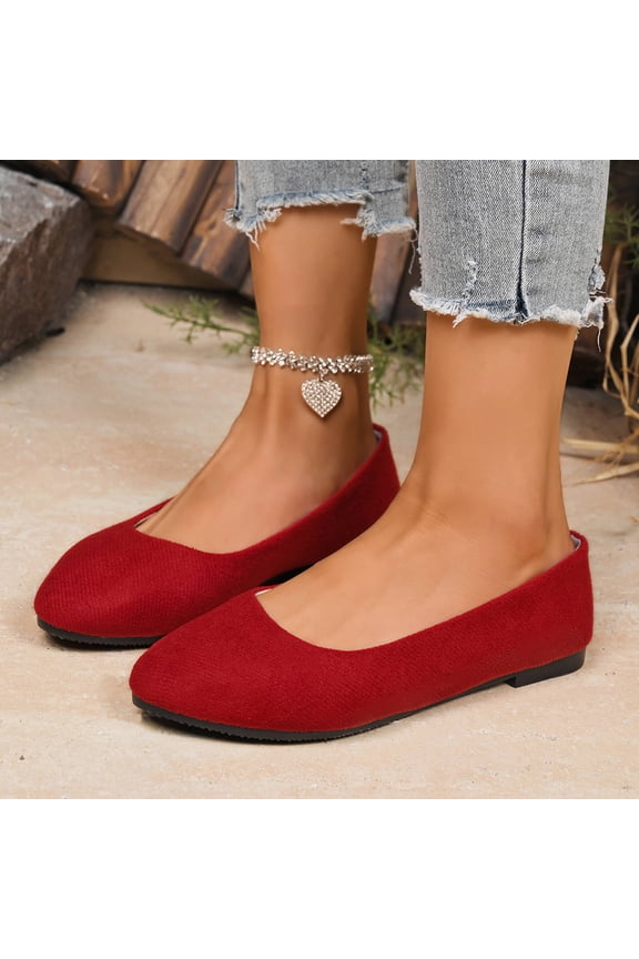Womens Flats Shoes Portable Ballet Flat Slip-on Ballerina Pumps Shoes Ladies Loafers Red 5.5(36)