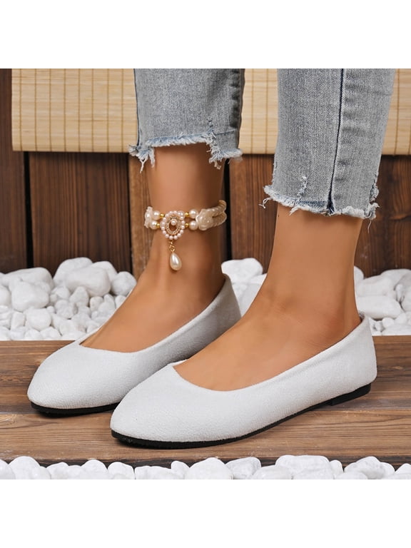 Womens Flats Shoes Portable Ballet Flat Slip-on Ballerina Pumps Shoes Ladies Loafers White 6(37)