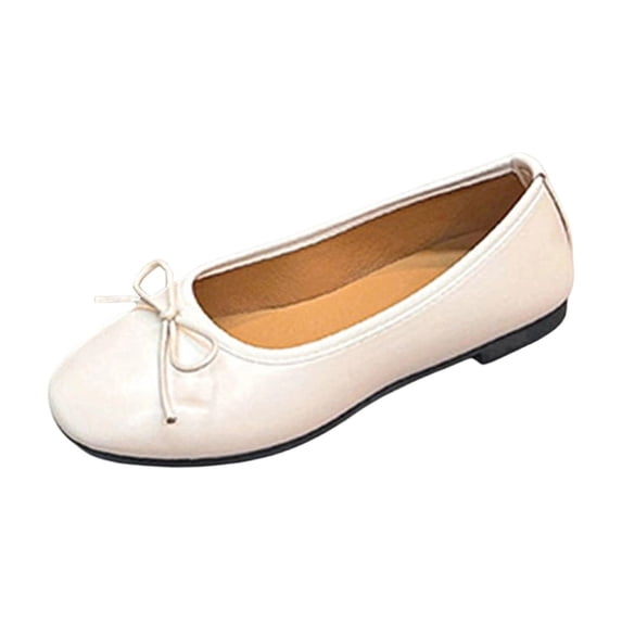 Miluxas Womens Flats Shoes Pure Color Round Toe Women's Flats Comfortable Leather Dressy Casual Shoes Beige 7.5(40)