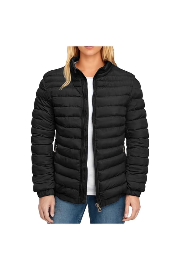 Womens Fleece Lined Softshell Jacket Lightweight Insulated Puffer Jacket Full Zipper Running Coat with Pockets Black M(M)
