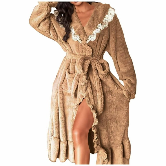 Miluxas Womens Fleece Pajama Sets 2 Piece Lounge Solid Set Lapel Long Sleeve Pajamas Sleepwear Set with Pockets Khaki M(M)