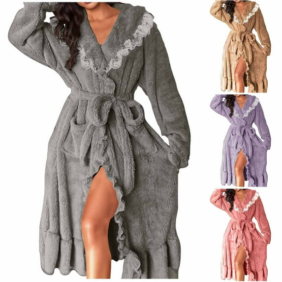 Miluxas Womens Fleece Pajama Sets 2 Piece Lounge Solid Set Lapel Long Sleeve Pajamas Sleepwear Set with Pockets Pink XL(XL)