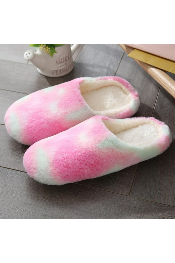 Womens Fuzzy Slippers Memory Foam Slipper Cozy Plush Cushion Scuff Slip Tie-dyed Faux Soft Warm Slipers Pink 7.5(40-41)