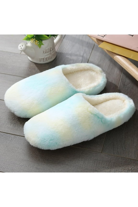 Womens Fuzzy Slippers Memory Foam Slipper Cozy Plush Cushion Scuff Slip Tie-dyed Faux Soft Warm Slipers Green 5.5(36-37)