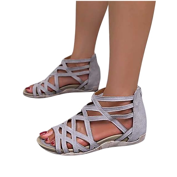 Miluxas Womens Gladiator Sandals Zipper Strappy Flat Sandal Roman Shoes for Girls Gray 9.5(43)