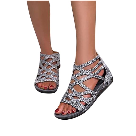 Miluxas Womens Gladiator Sandals Zipper Strappy Flat Sandal Roman Shoes for Girls Multicolor 6.5(38)