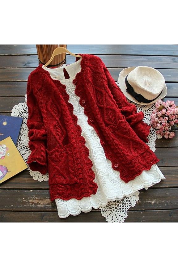 Womens Graphic Cardigan Kawaii Cable Knit Embroided Sweater V Neck Button Long Sleeve Spring Sweater Coat