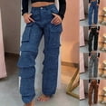 thumbnail image 1 of Miluxas Womens High Waisted Rhinestone Jeans Chic Baggy Wide Leg Bling Denim Pants Loose Fit Casual Jeans Streetwalk Pants Gray, 1 of 5