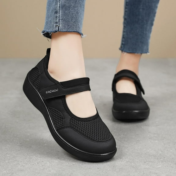 Miluxas Womens Hollow Out Granny Walk Shoes Breathable Soft-Soled Mary Jane Flats Dance Shoes Black 8.5(41)