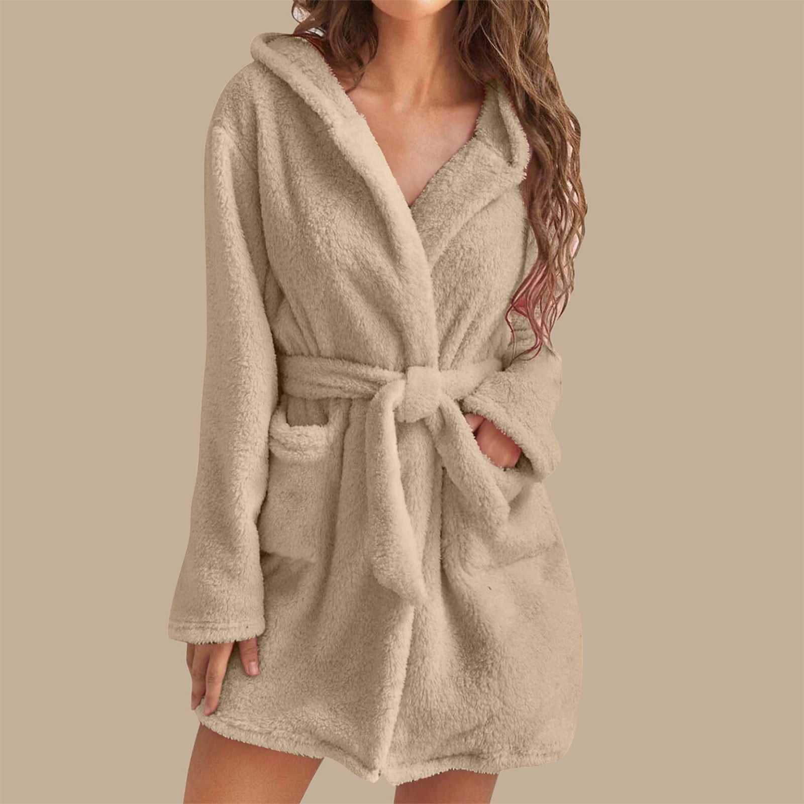 Miluxas Womens Hooded Fleece Robe, Soft Plush Bathrobe for Womens