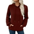 thumbnail image 1 of Miluxas Womens Hoodies Solid Color Casual Fashion Long Sleeve Drawstring Pullover Tops Loose Sweatshirt with Pocket Wine M(M), 1 of 8