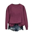 thumbnail image 1 of Miluxas Womens Hoodless Sweatshirts Loose Crew Neck Solid Color Casual Long Sleeve Fashion Pullover Tops Wine L(L), 1 of 7