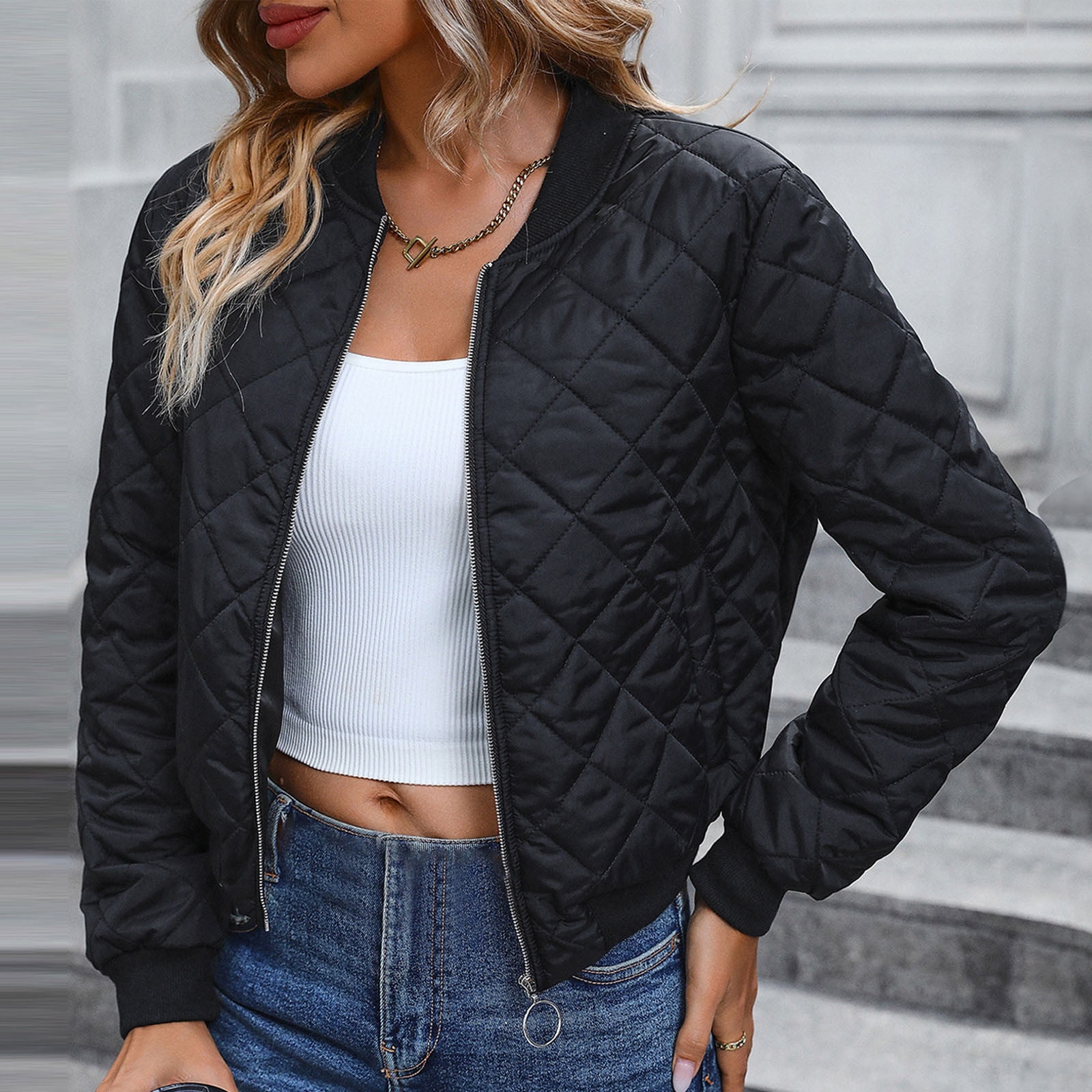 Miluxas Womens Jacket Plus Size Bomber Jackets Lightweight with Pockets ...