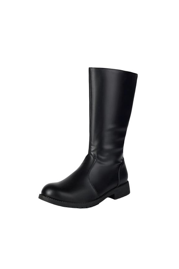 Womens Knee High Boots Low Heel Round Toe Riding Boots Comfortable Chunky Flat Heel Side Zipper Fall Long Tall Dress Boots Black 11.5(47)