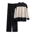 thumbnail image 1 of Miluxas Womens Knit 2 Piece Sweater Sets Long Sleeve Pullover Tops Elastic Waist Wide Leg Pants Lounge Set Black 4(S), 1 of 3