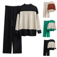 thumbnail image 1 of Miluxas Womens Knit 2 Piece Sweater Sets Long Sleeve Pullover Tops Elastic Waist Wide Leg Pants Lounge Set Green 4(S), 1 of 3