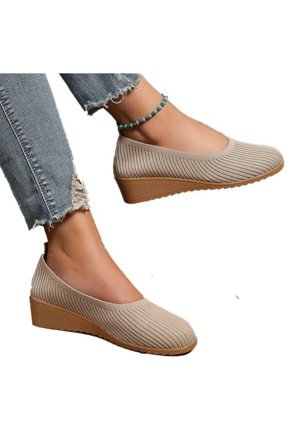 Womens Knit Ballet Flats with Arch Support Comfortable Ballet Dressy Flats Clearance,Round Toe Slip On Flats Dress Shoes for Dressy Work Casual Khaki 7.5(40)