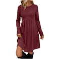 thumbnail image 1 of Miluxas Womens Knit Sweater Dress with Pockets Square Neck Long Sleeve Dresses Wine L(L), 1 of 9