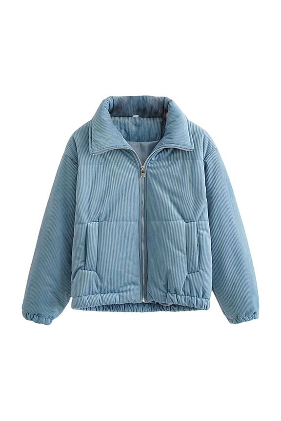 Womens Lightweight Quilted Jacket Fall Zip up Puffer Jackets Casual Long sleeve Loose Fit Lapel Warm Coats with Pockets Blue S(S)