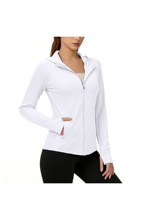 Womens Lightweight Zip Up Hoodies Stretch Thin Summer Jackets for Women White M(M)