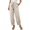thumbnail image 1 of Miluxas Womens Linen Barrel Pants Wide Leg Baggy Comfy Elastic Waist Lounge Palazzo Summer Lightweight Casual Trousers Beige L(L), 1 of 9