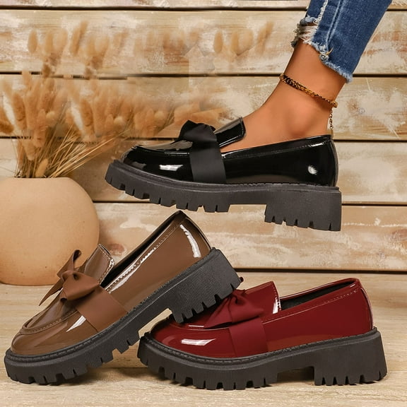 Miluxas Womens Loafers Mary Jane Flats, with Breathable Low-Heeled Design and Bow Decoration, Suitable for All Seasons, Practical Work Shoes Wine 9.5(43)